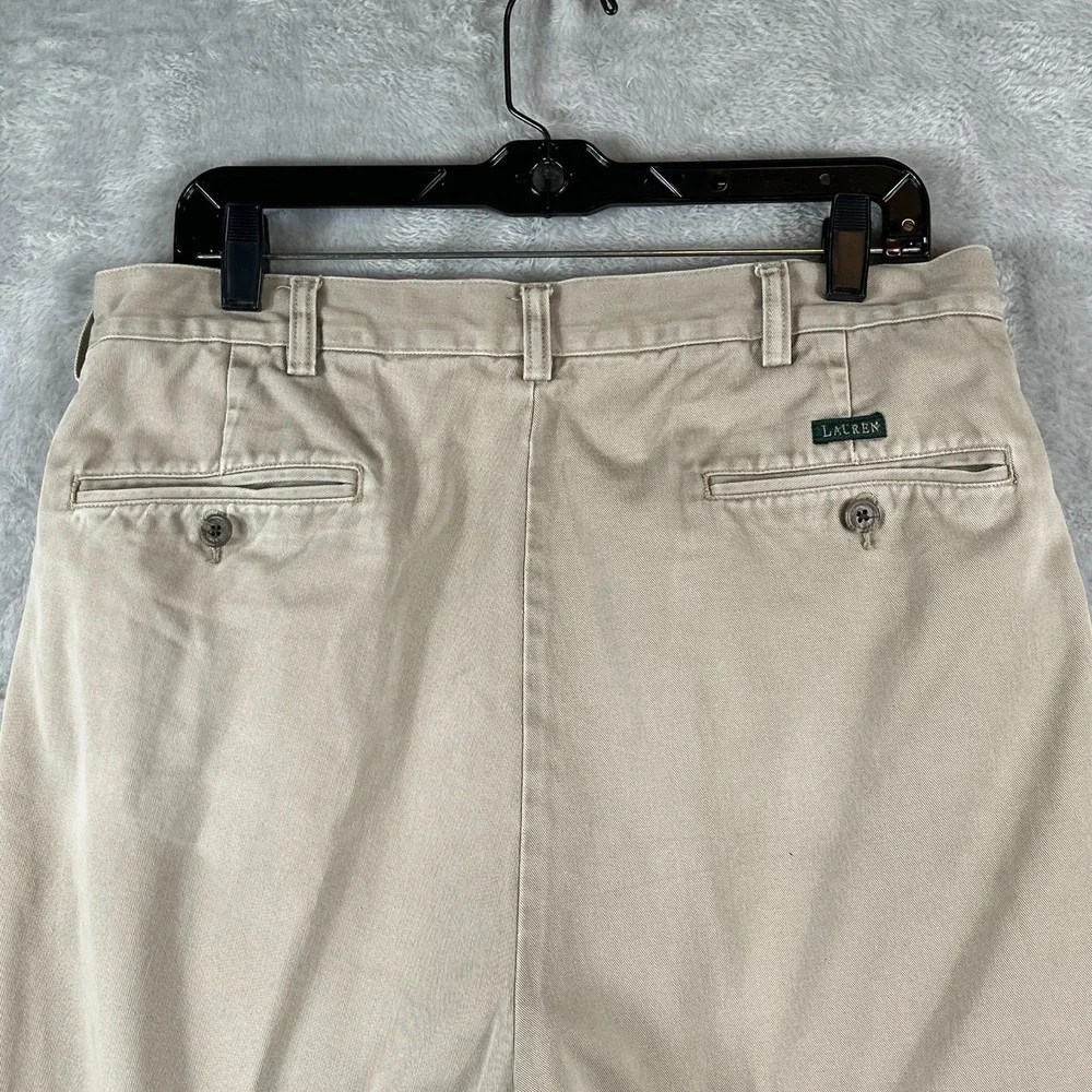 Lauren Ralph Lauren Womens 36x25 SHORT Pleated Khaki Pants High Rise VTG Preppy